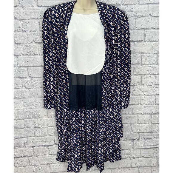 Vintage Liz Roberts Drop Waist Dress Modesty Inset 2 Piece Navy Blue Size 16/XL - Picture 5 of 8